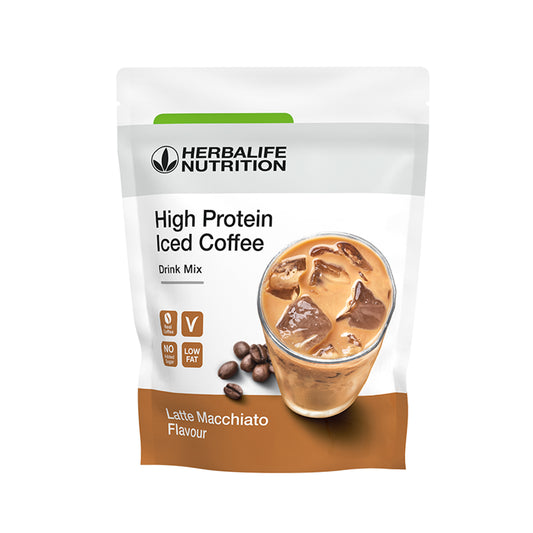 Proteinreicher Eiskaffee Latte Macchiato